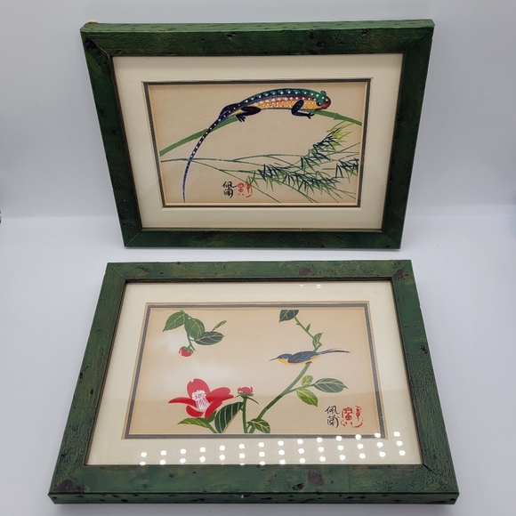 2 Frames by Spillers Framing and Art Gallery Green wood Lizard/Asian Bird Flower - Picture 1 of 10